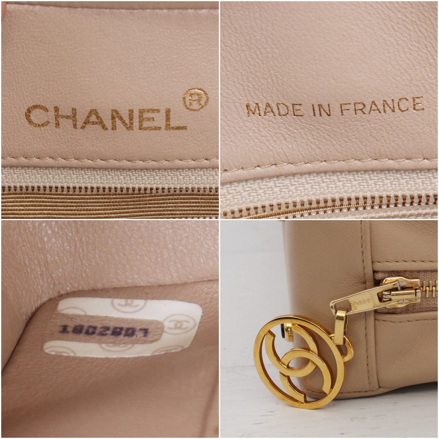 Chanel V Stitch Beige Lambskin Tote Bag Shoulder Handbag Purse