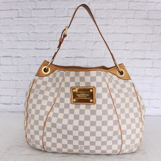 Louis Vuitton Galliera PM Damier Azur Shoulder Bag Tote White Handbag