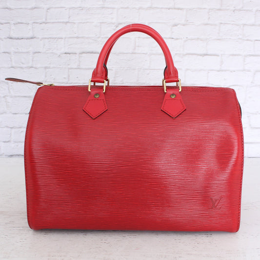 Louis Vuitton Speedy 30 Red Epi Satchel Purse Bag Handbag Large Tote