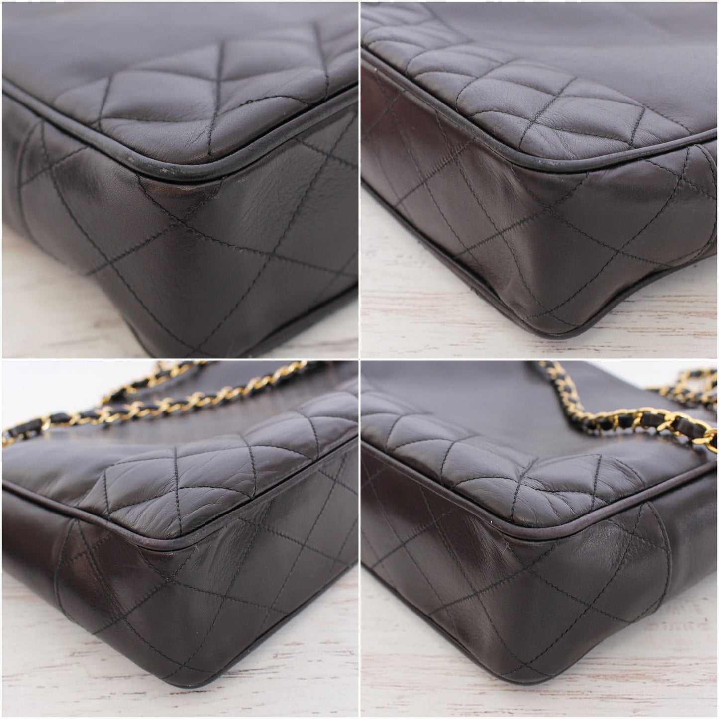 Chanel Quilted Black Lambskin Chain Tote Leather Shoulder Handbag Purse A5086