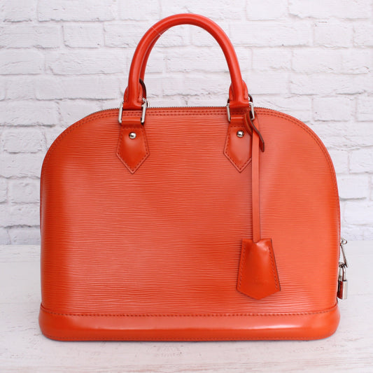 Louis Vuitton Alma PM Orange Epi Satchel Leather Handbag Purse A5390