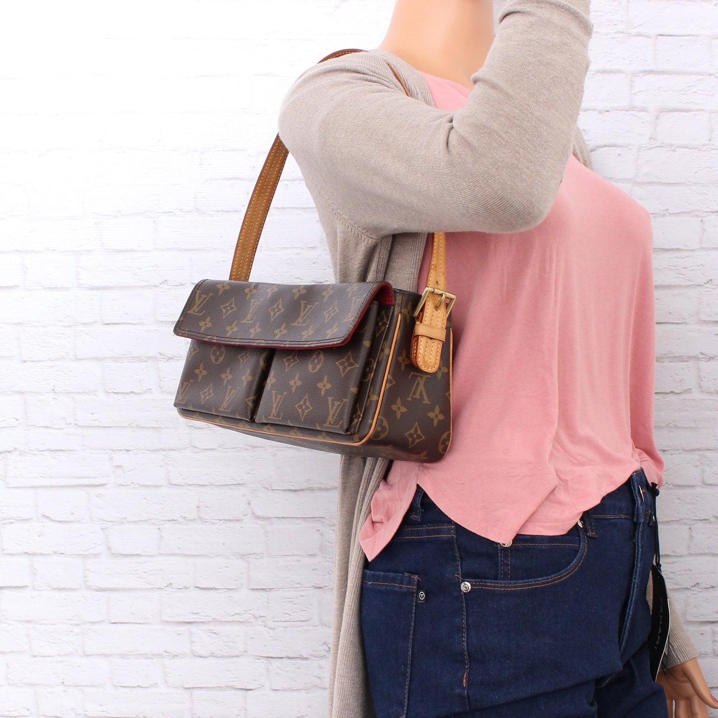 Louis Vuitton Viva Cite MM Monogram Shoulder Bag Tote Brown Handbag Purse A2621