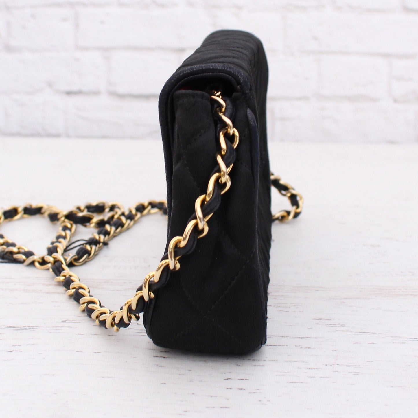 Chanel Single Flap Black Sating Nylon Shoulder Bag Purse Handbag A4838