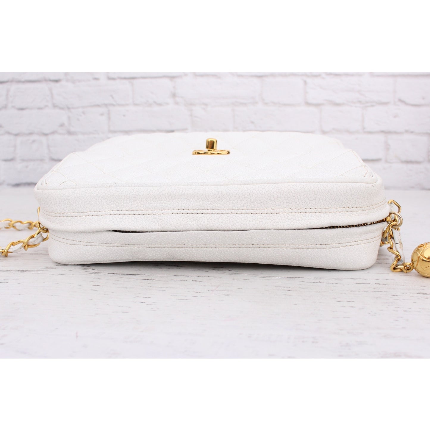 Chanel CC Camera Bag White Caviar Leather Shoulder Handbag A4730