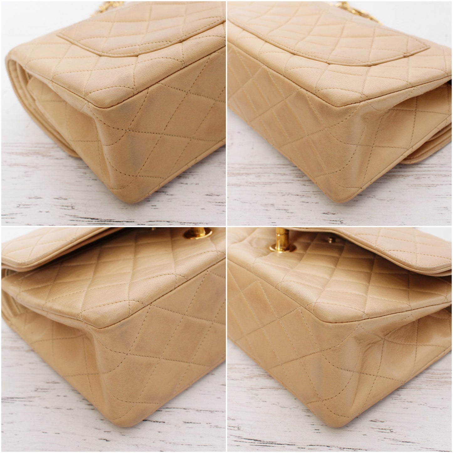 Chanel Paris Limited Two Tone Double Flap Beige Lambskin Leather Shoulder A4710