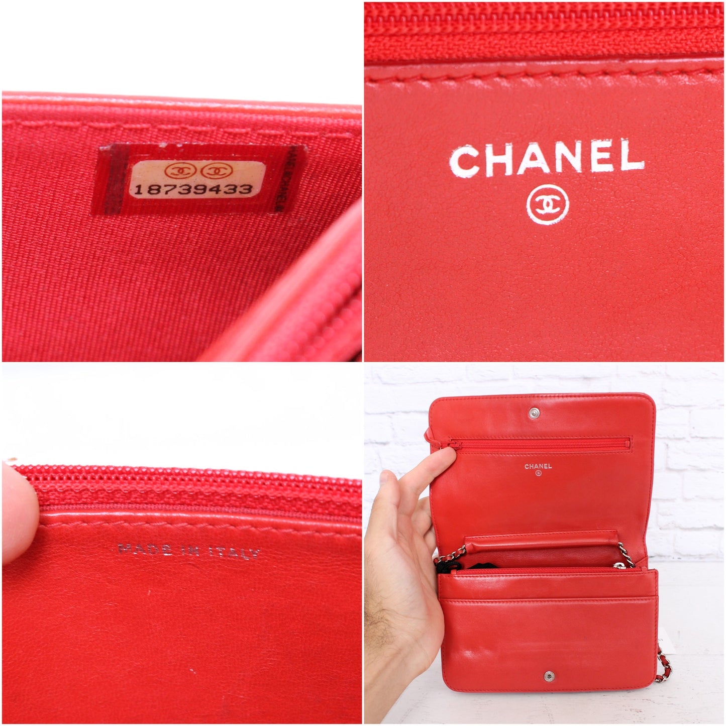 Chanel CC Full Flap Wallet on Chain Red Lambskin Leather Shoulder Handbag A4714