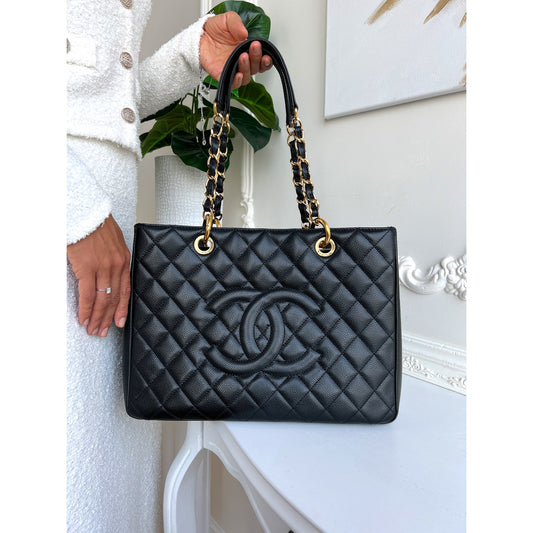 Chanel Matelasse Grand GST Tote Black Caviar Leather Cambon Bag B0745