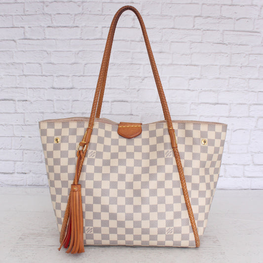 Louis Vuitton Propriano Damier Azur Tote Shoulder LV White Large Purse