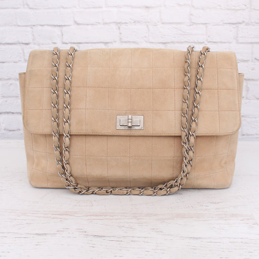Chanel Chocolate Bar Reissue Multi Pocket Beige Suede Shoulder Crossbody A3212