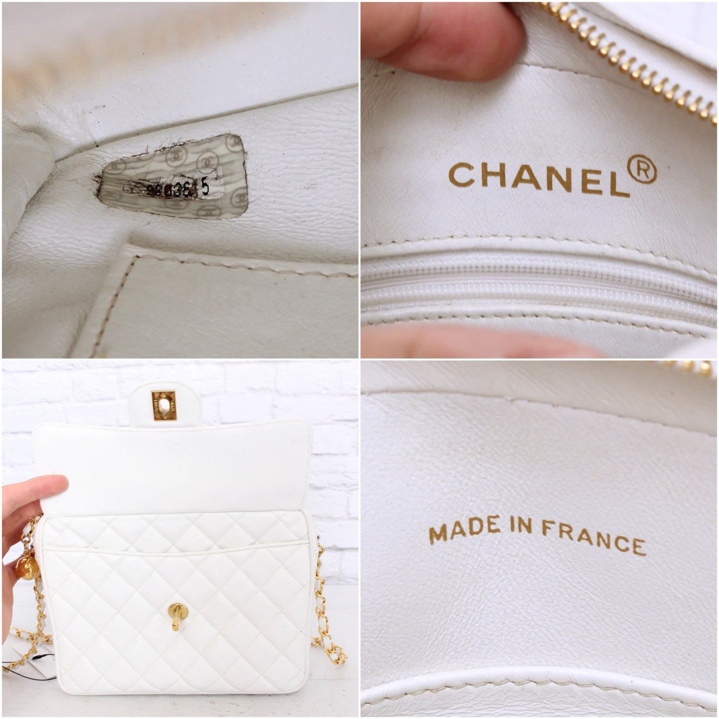 Chanel CC Camera Bag White Caviar Leather Shoulder Handbag A4730