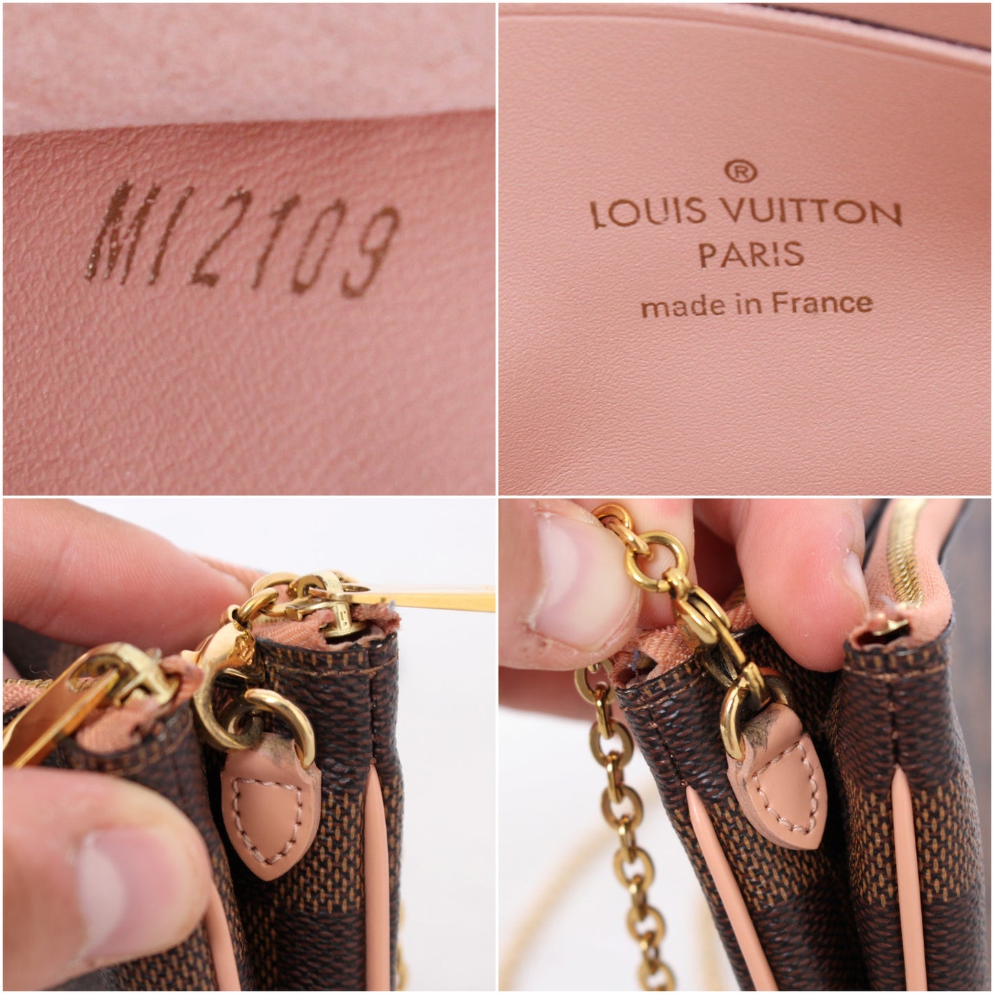 Louis Vuitton Double Zip Pochette Damier Ebene Crossbody Purse Chain A3985