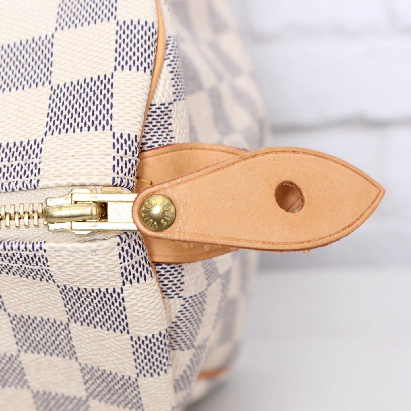 Louis Vuitton Speedy 30 Damier Azur Satchel White Boston Leather Handbag A5364