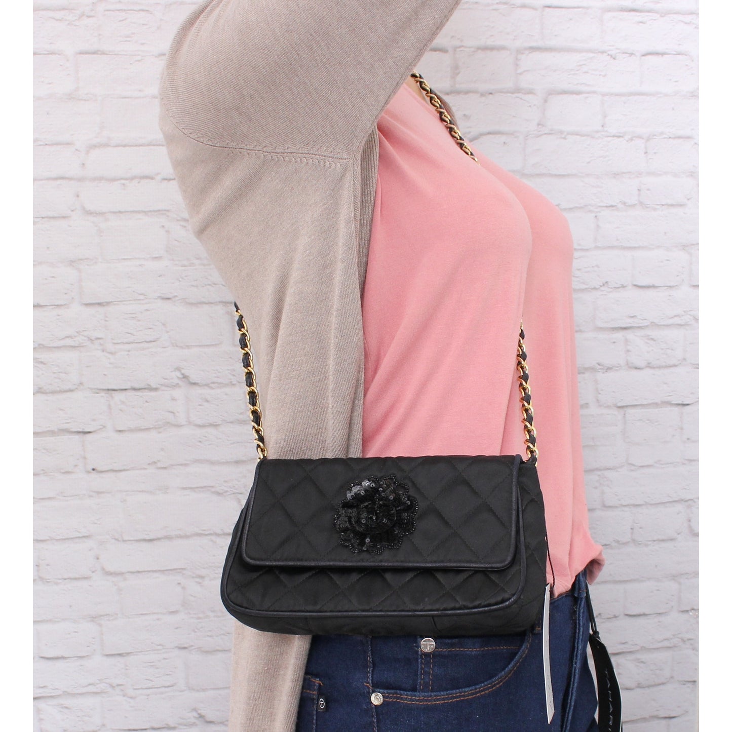 Chanel Single Flap Black Sating Nylon Shoulder Bag Purse Handbag A4838