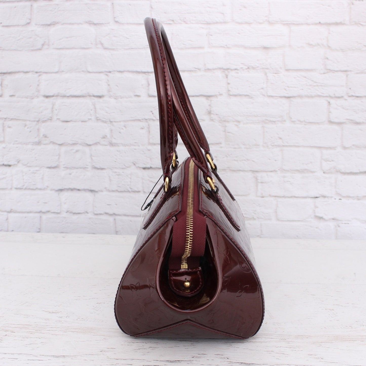 Louis Vuitton Sherwood PM Purple Vernis Satchel Shoulder Tote Purse A3577