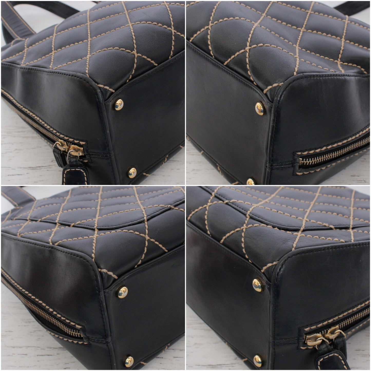 Chanel Wild Stitch Black Lambskin Leather Handbag Satchel Purse A5529