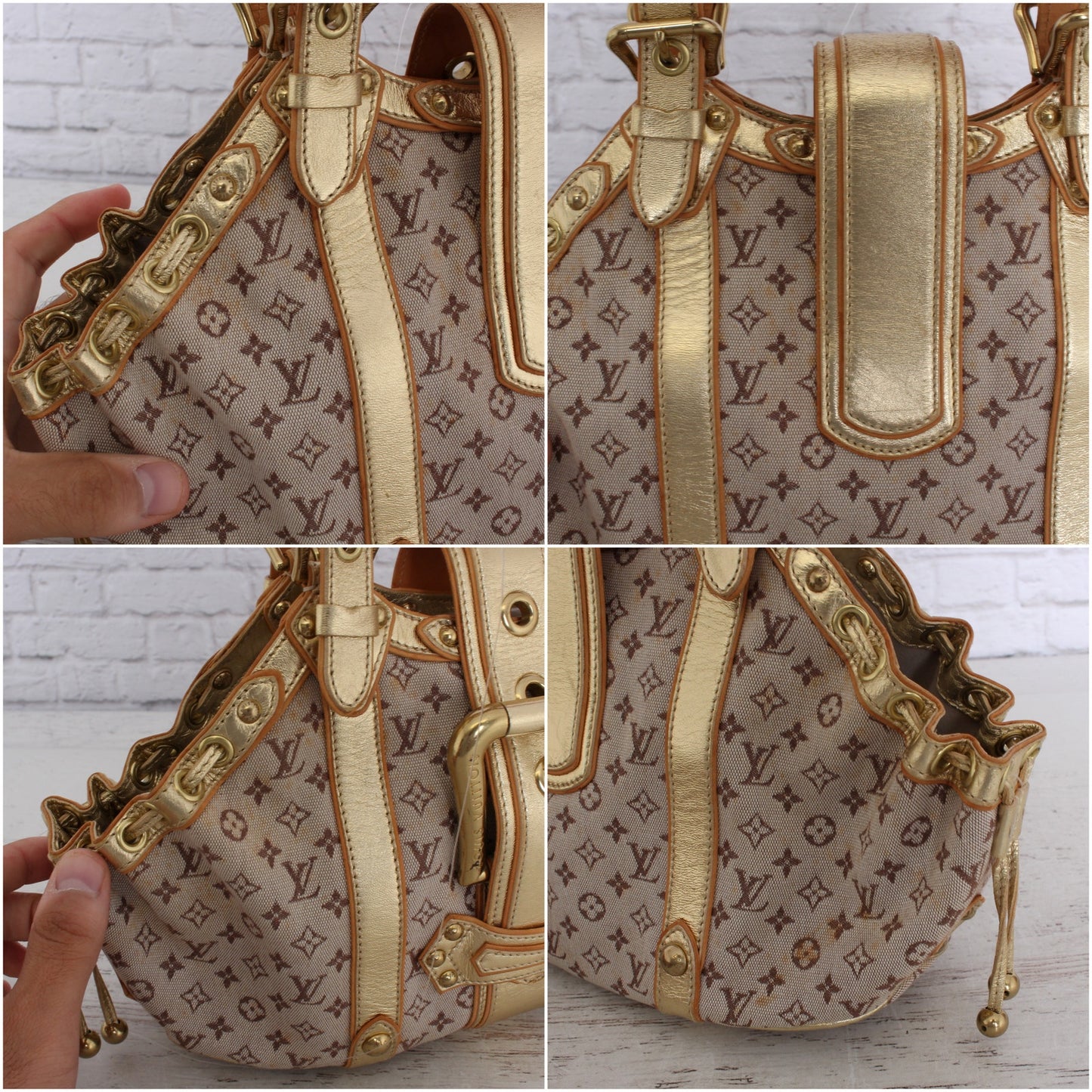 Louis Vuitton Theda Gold Khaki Mini Lin Satchel