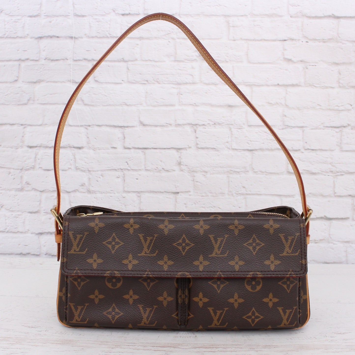 Louis Vuitton Viva Cite MM Monogram Shoulder Bag Tote Brown Handbag Purse A2621