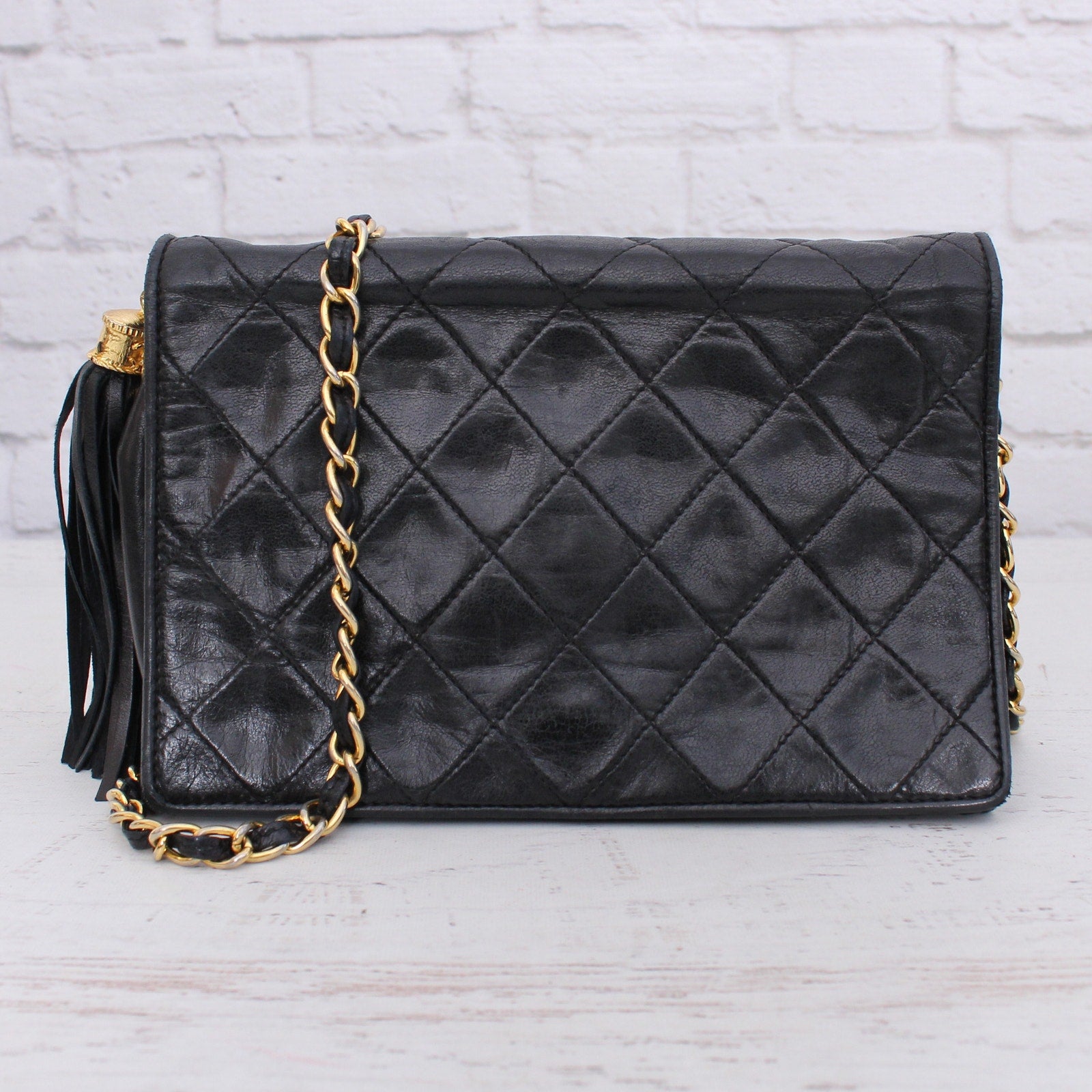 Chanel Full Flap Black Lambskin Leather Shoulder and Crossbody Purse A5107
