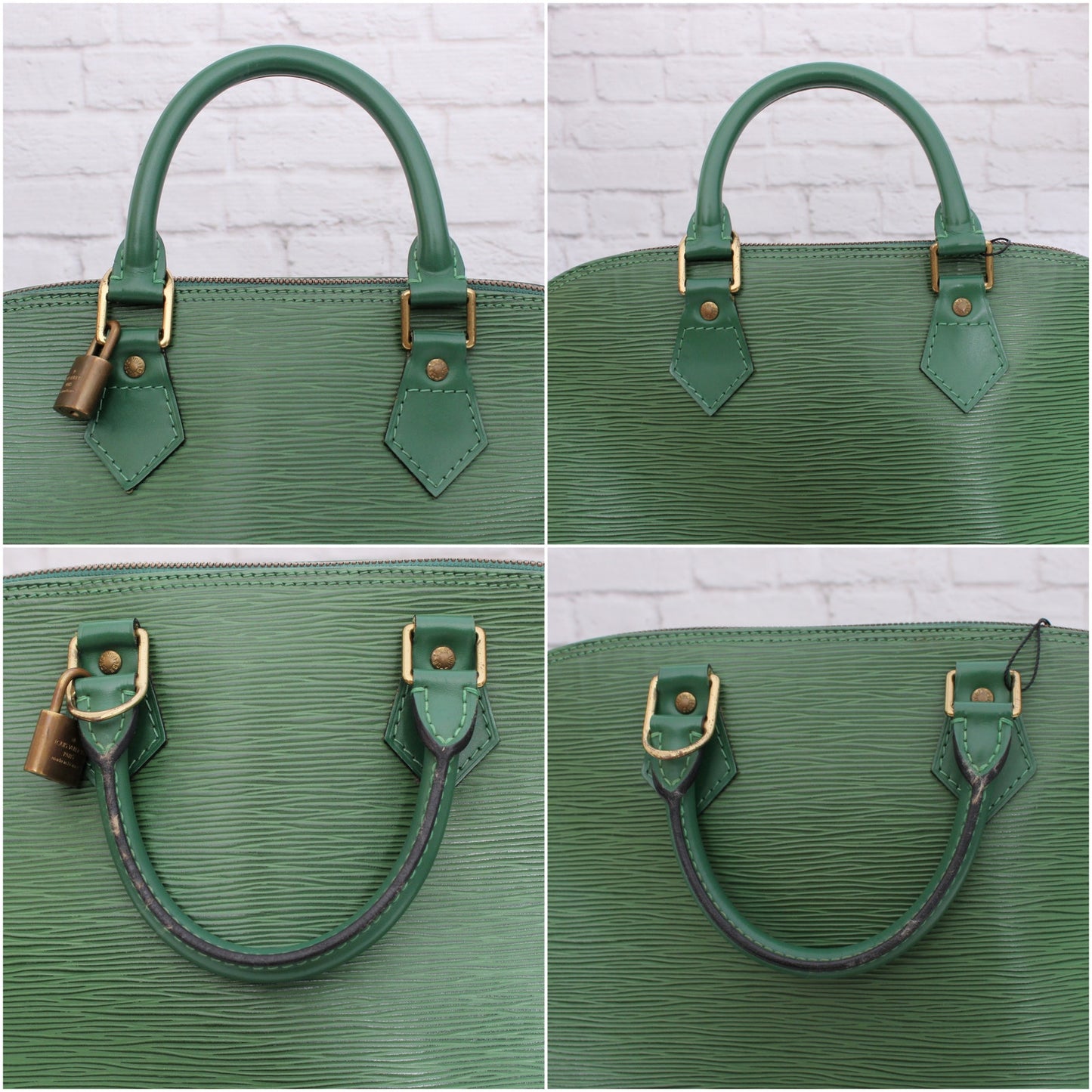 Louis Vuitton Alma MM Green Epi Satchel Leather Handbag Bag Tote Purse A5064