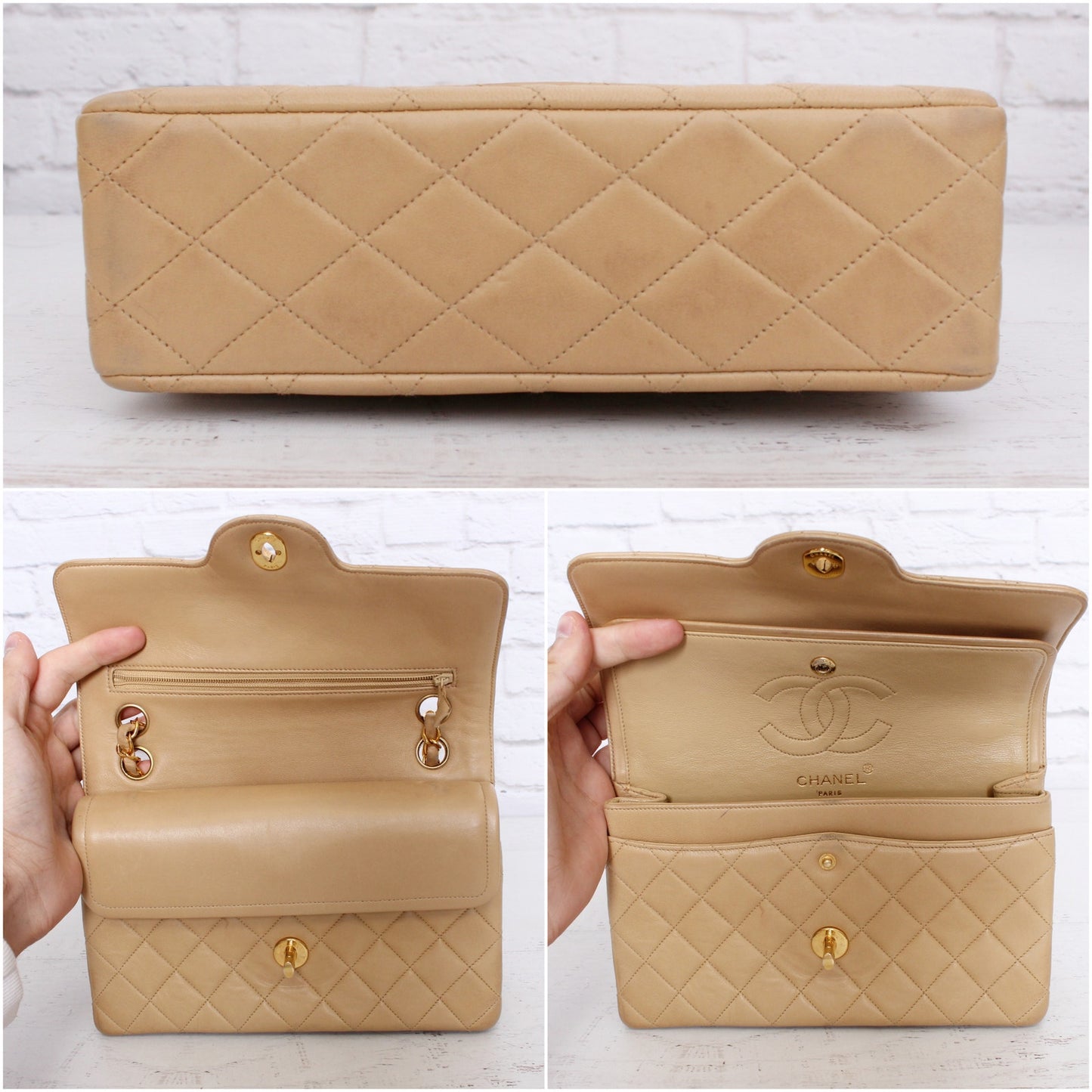 Chanel Paris Limited Two Tone Double Flap Beige Lambskin Leather Shoulder A4710