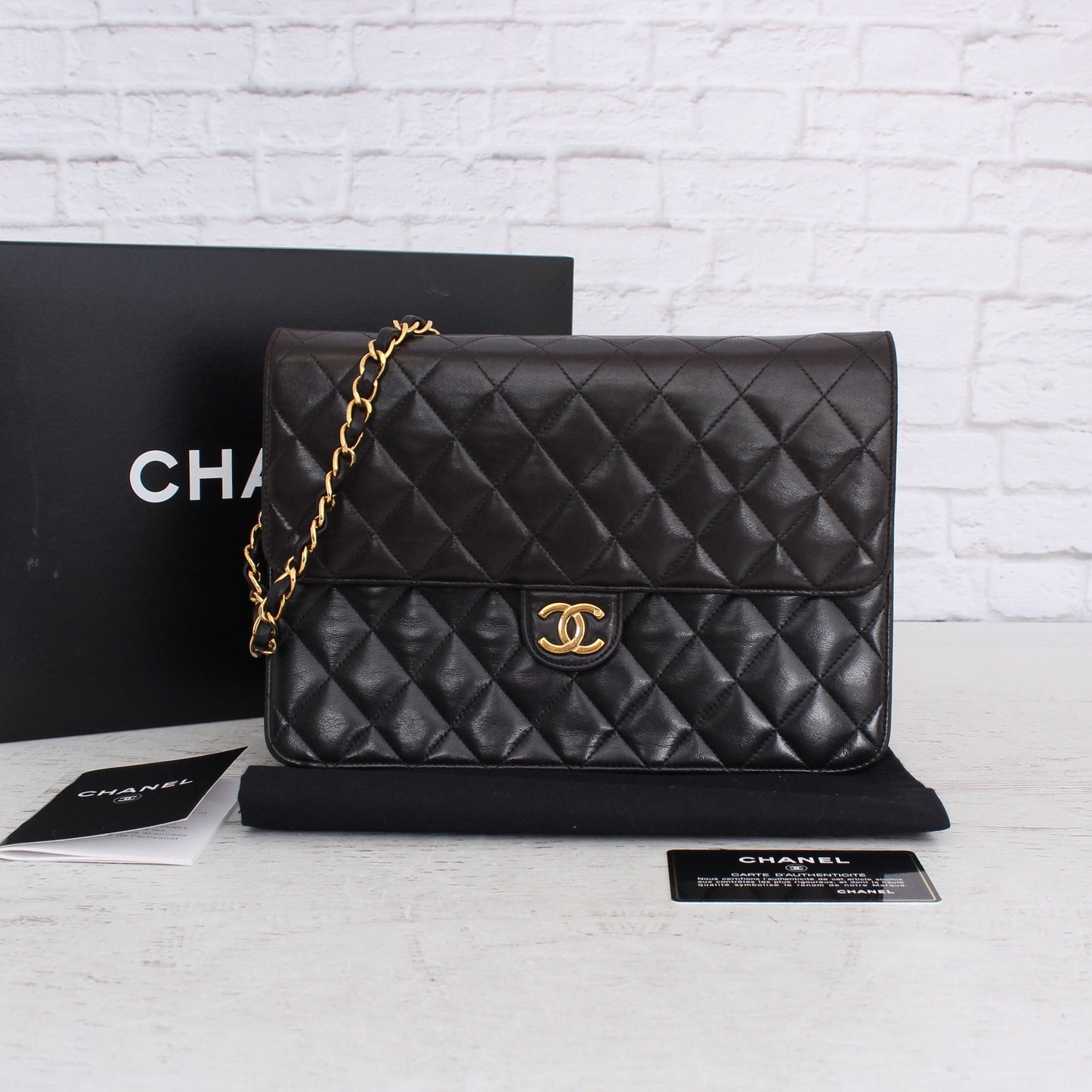 Chanel Full Flap Quilted Calfskin Vintage Black Leather Chain Bag