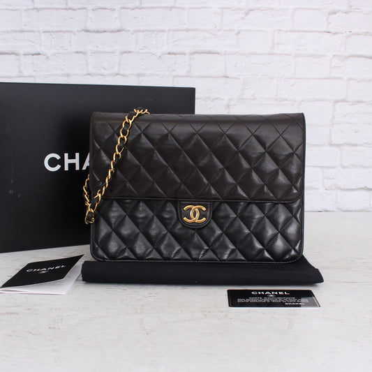 Chanel Full Flap Quilted Calfskin Vintage Black Leather Chain Bag