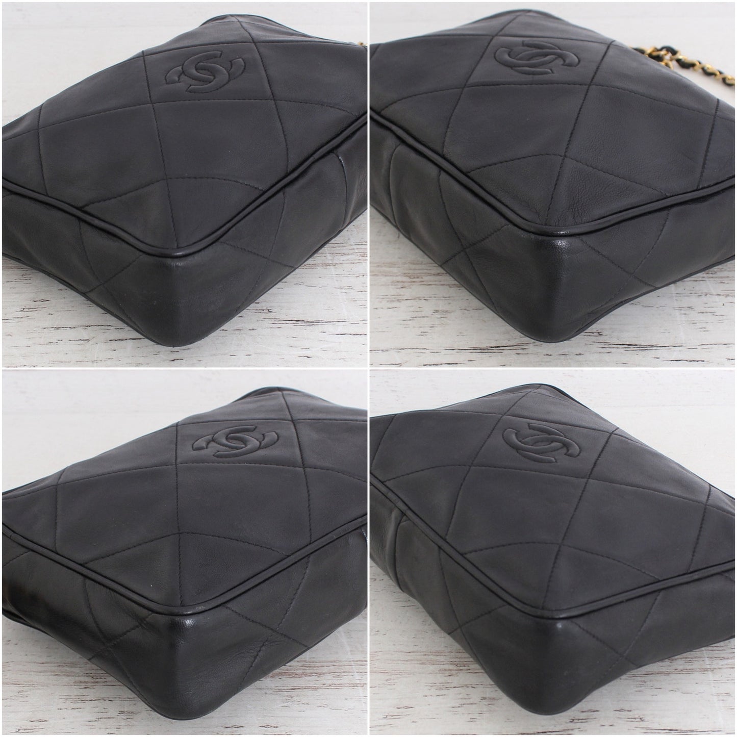 Chanel Diamond CC Black Quilted Lambskin Leather Camera Bag