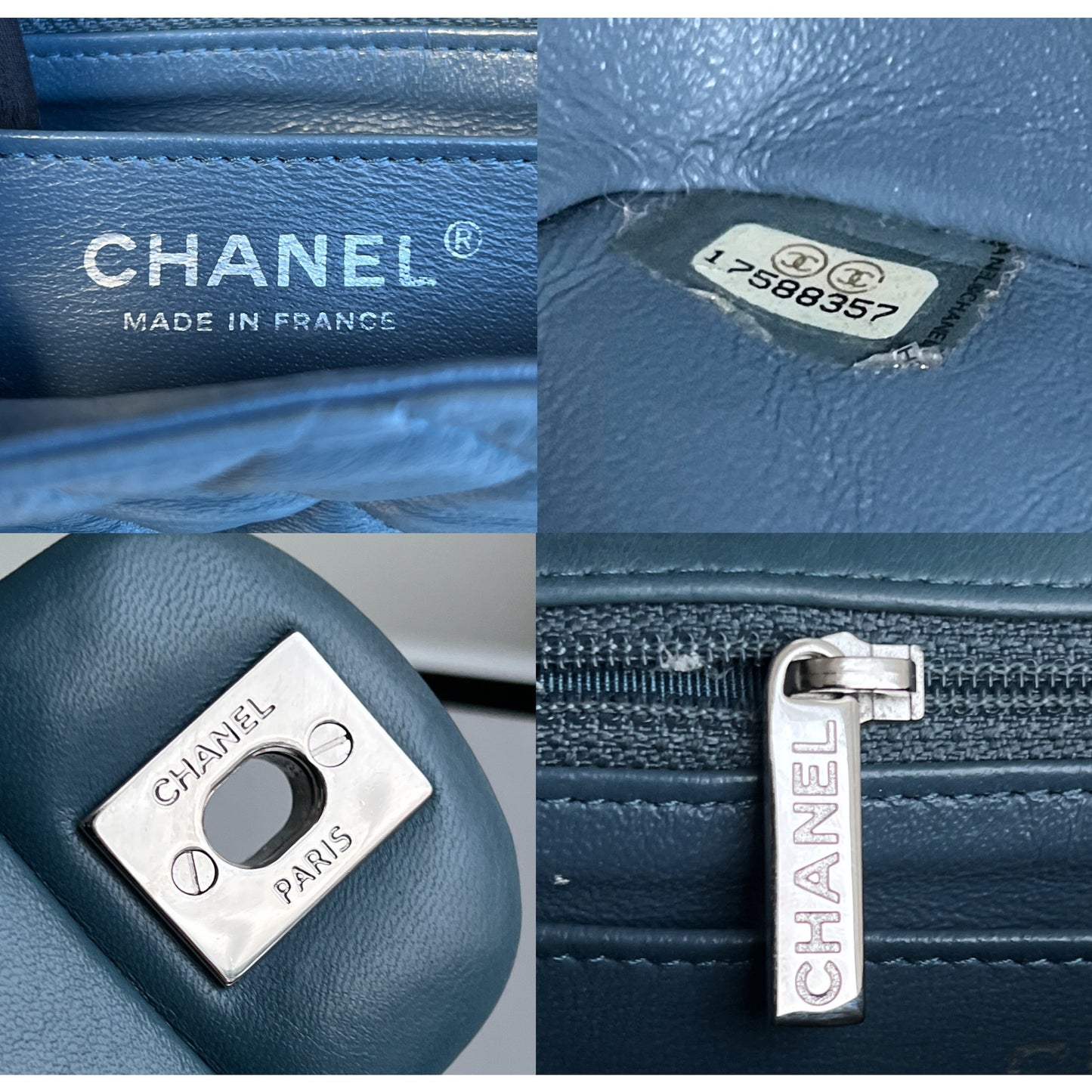 Authentic Chanel Classic Flap Mini Blue Crossbody Square Lambskin Bag B0821