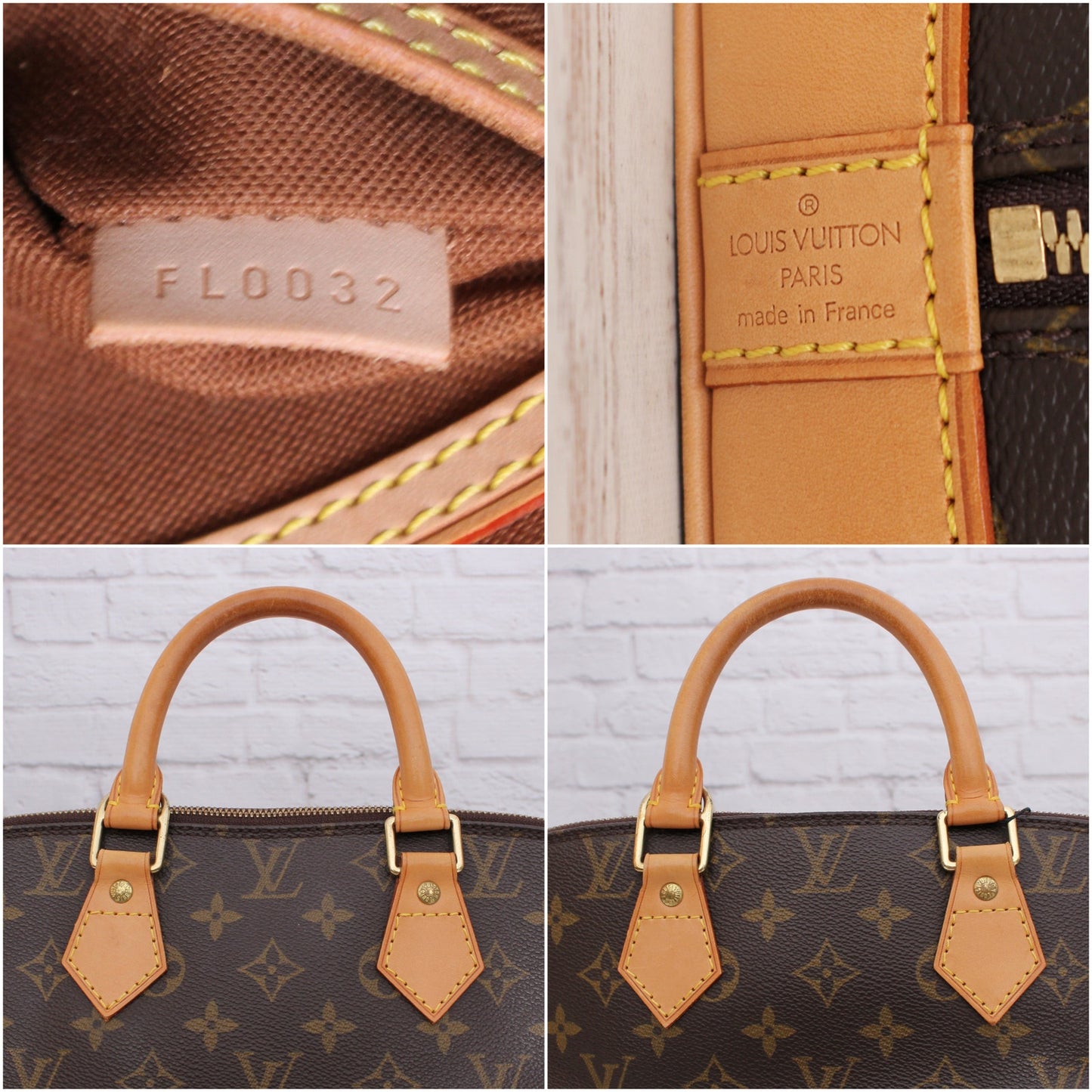 Louis Vuitton Alma MM Monogram Satchel Brown Leather Handbag Tote Purse A5014