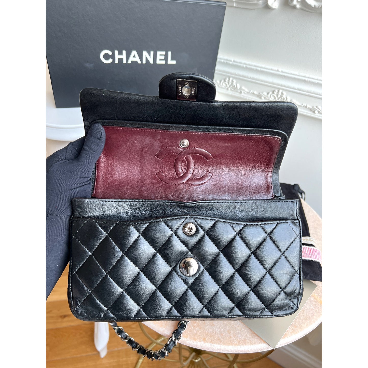 Chanel Lambskin Black Classic Double Flap Medium Quilted Bag B0735