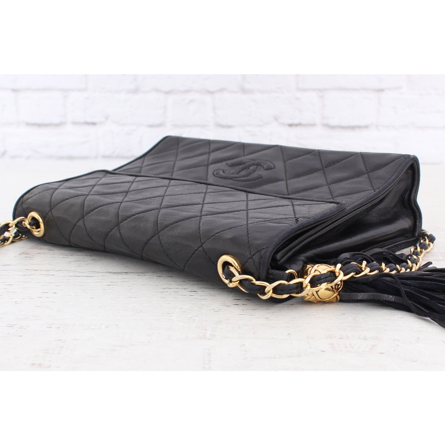 Chanel Matelasse Quilted Lambskin Black Leather Bag