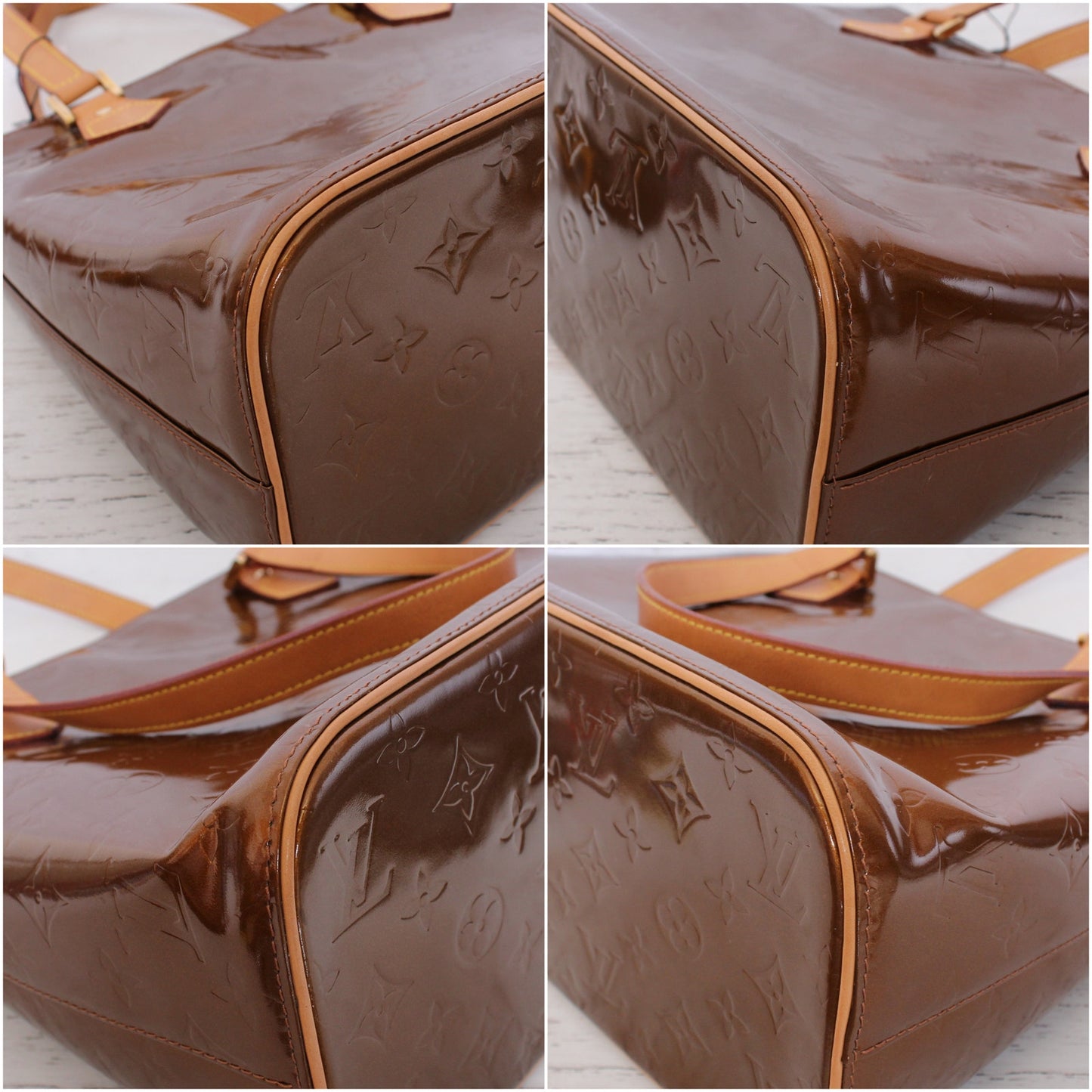 Louis Vuitton Houston Caramel Vernis Satchel Shoulder Handbag Purse Tote A5121