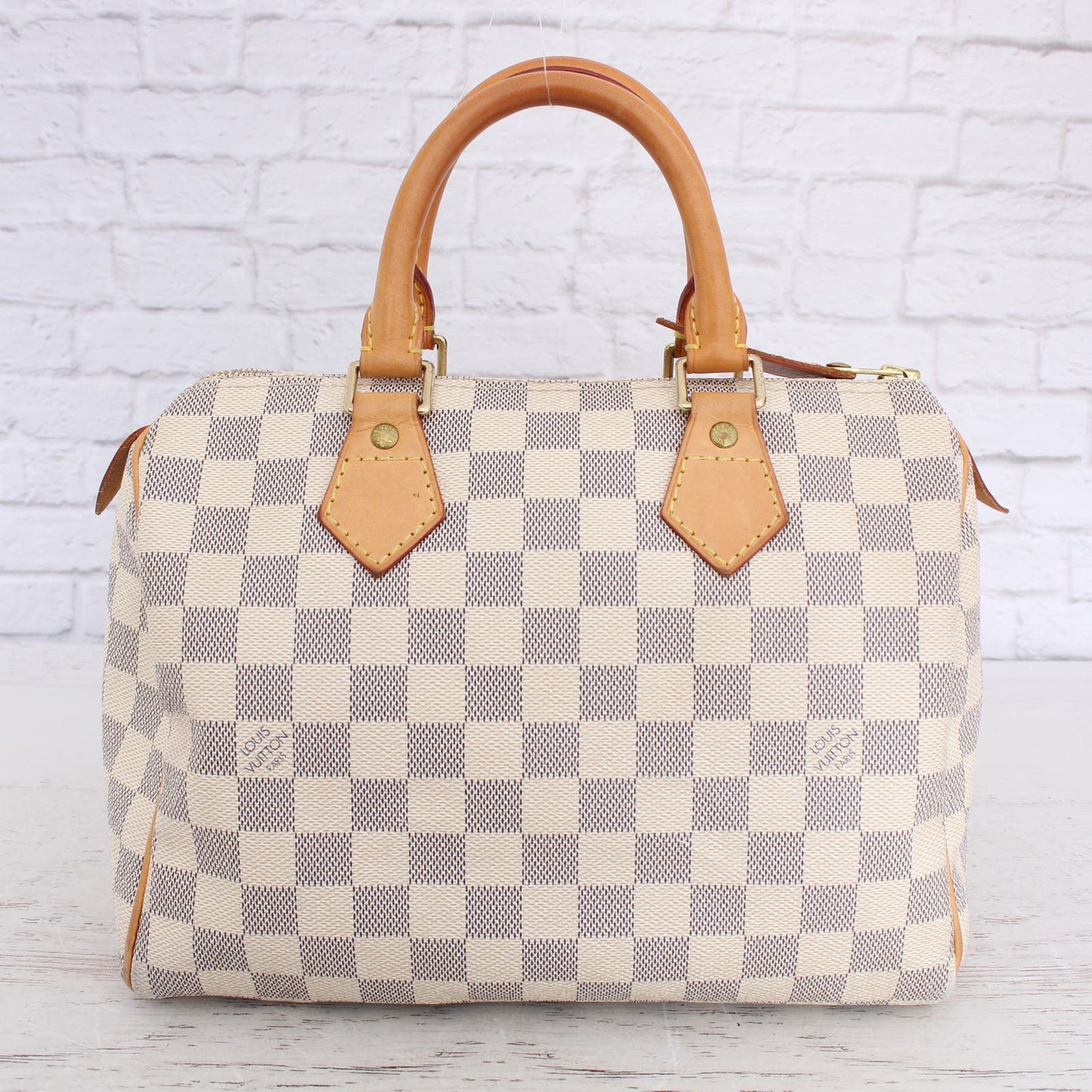 Louis Vuitton Speedy 25 Damier Azur Satchel Purse Handbag Leather Tote