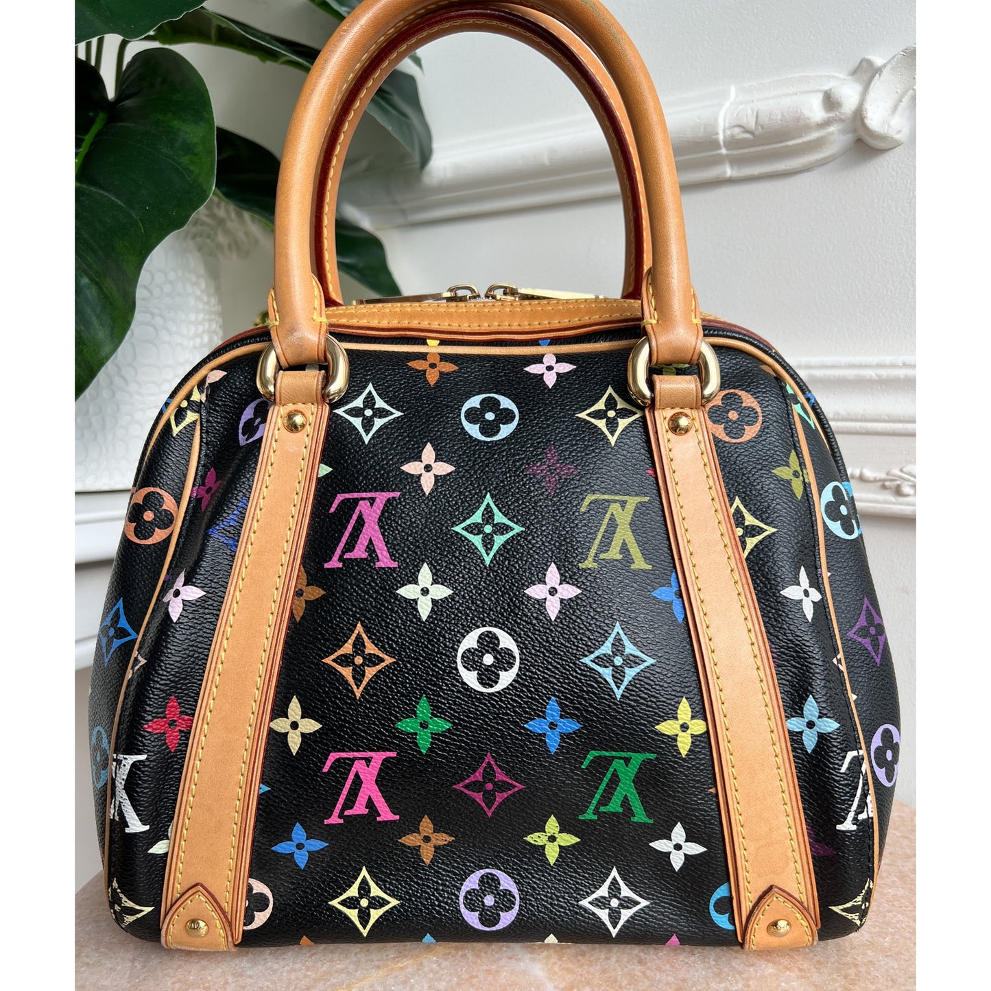 Authentic Louis Vuitton Priscilla Multicolor Black Monogram Tote Bag B0793