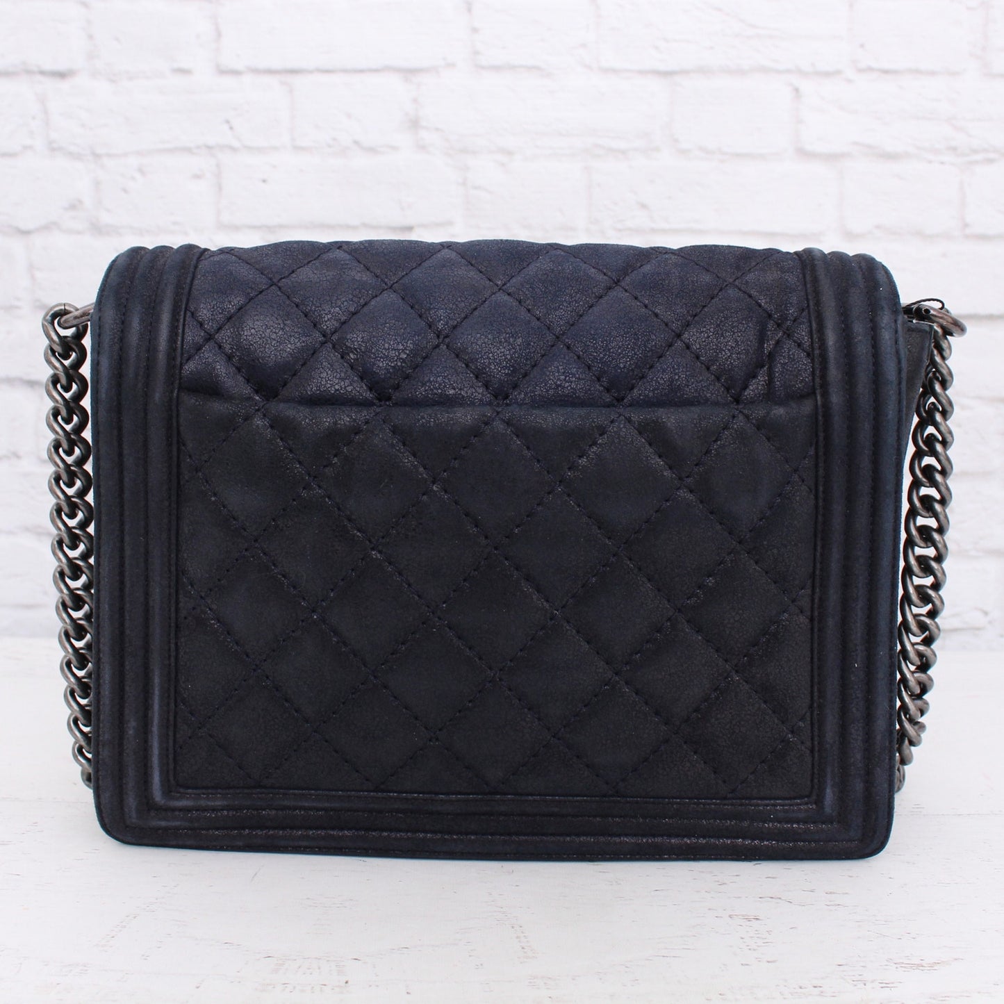 Chanel Boy Bag Navy Calfskin Leather Shoulder Crossbody Handbag Purse A4574