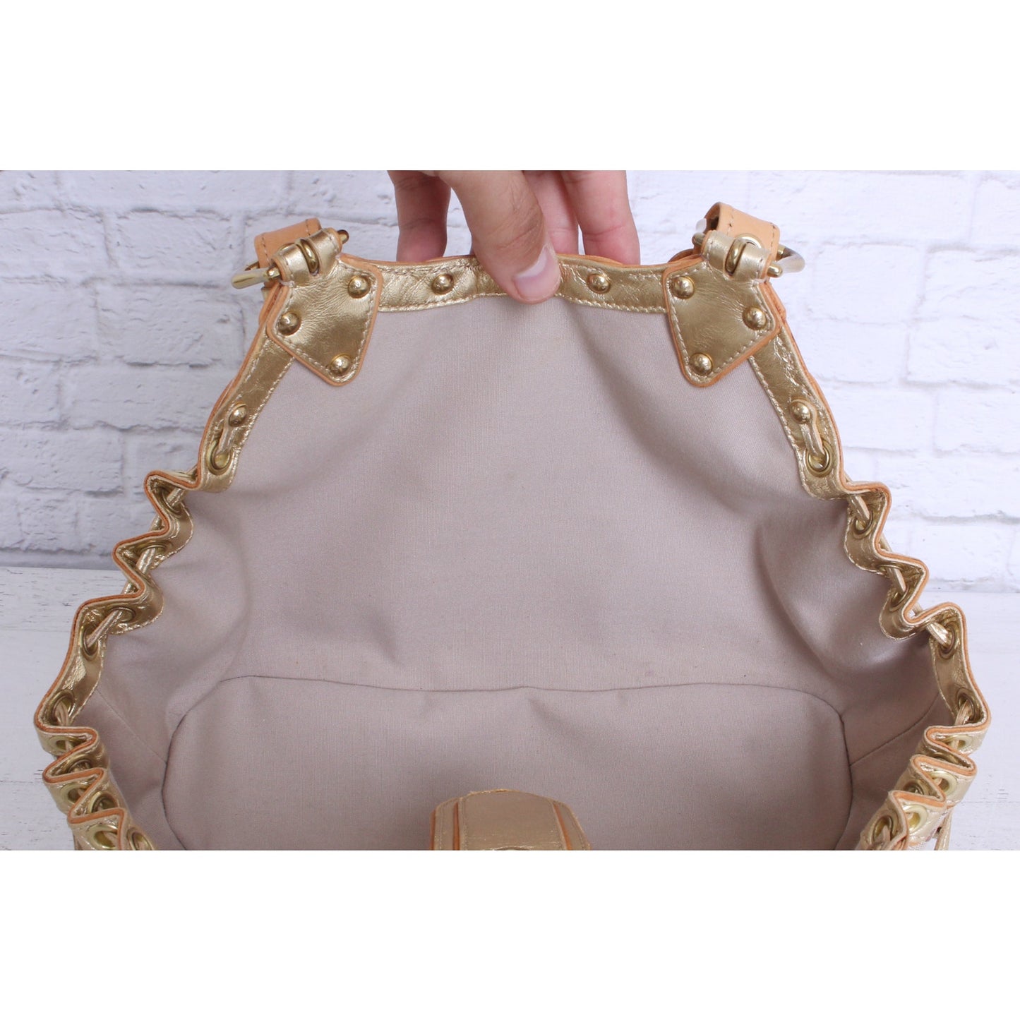 Louis Vuitton Theda Gold Khaki Mini Lin Satchel