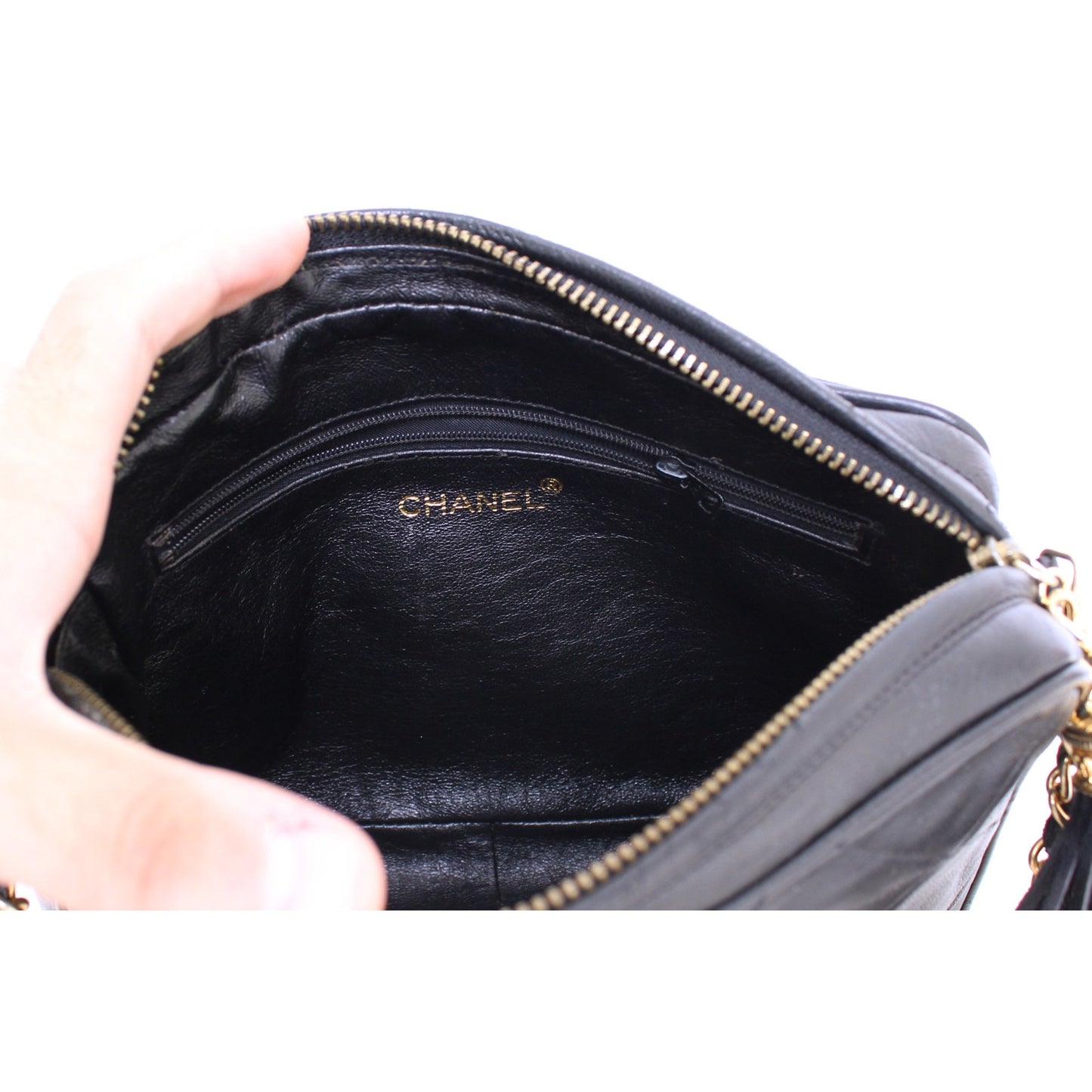 Chanel Diamond CC Black Quilted Lambskin Leather Camera Bag