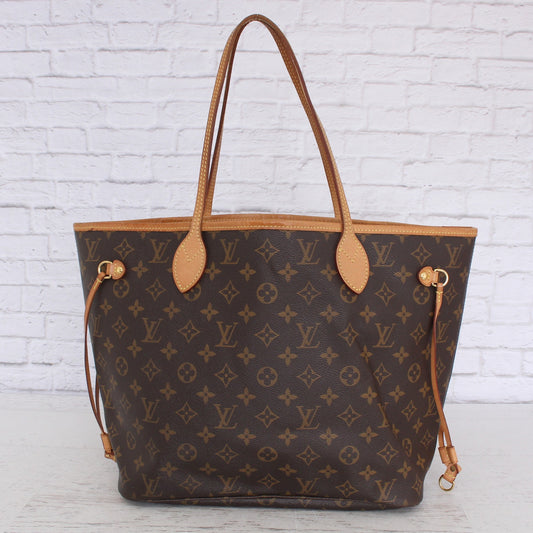 Louis Vuitton Neverfull MM Monogram Leather Tote Shoulder Purse Brown