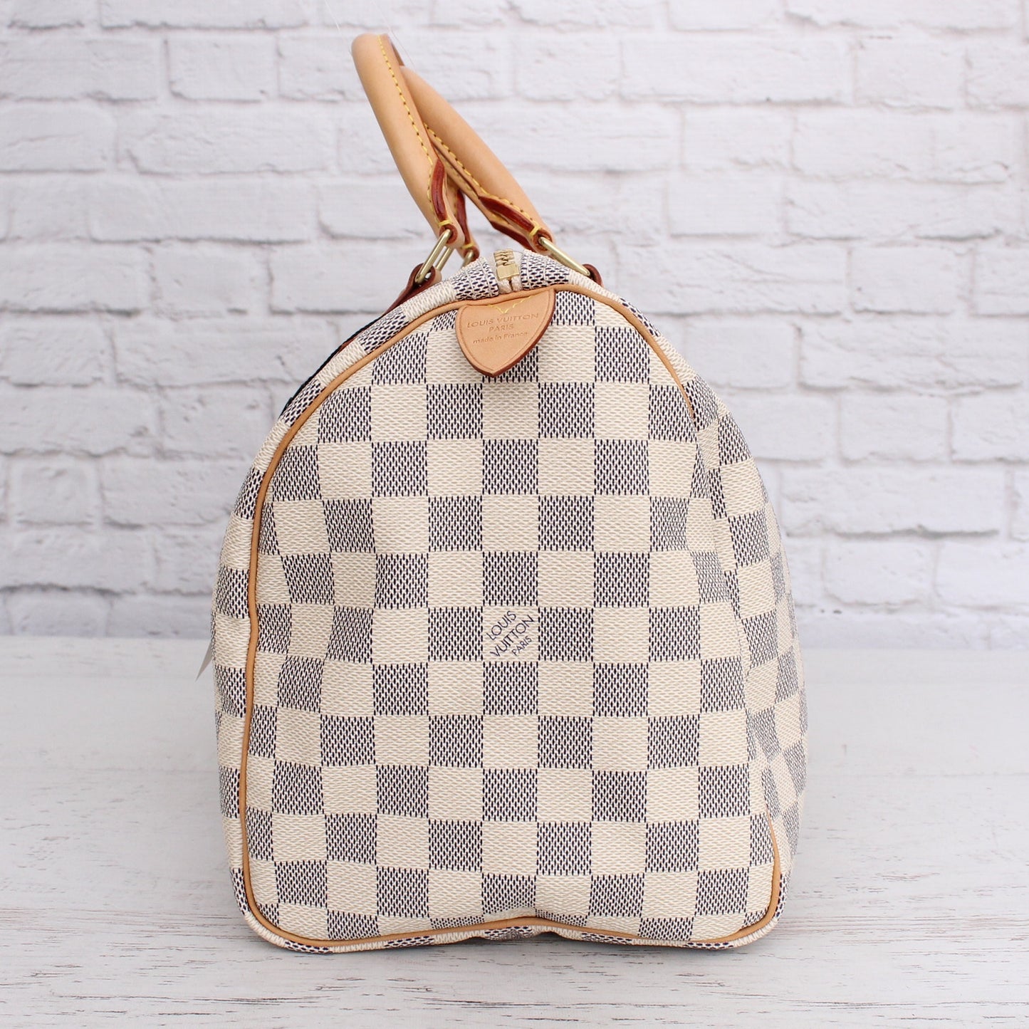 Louis Vuitton Speedy 30 Damier Azur Satchel White Boston Leather Handbag A5364