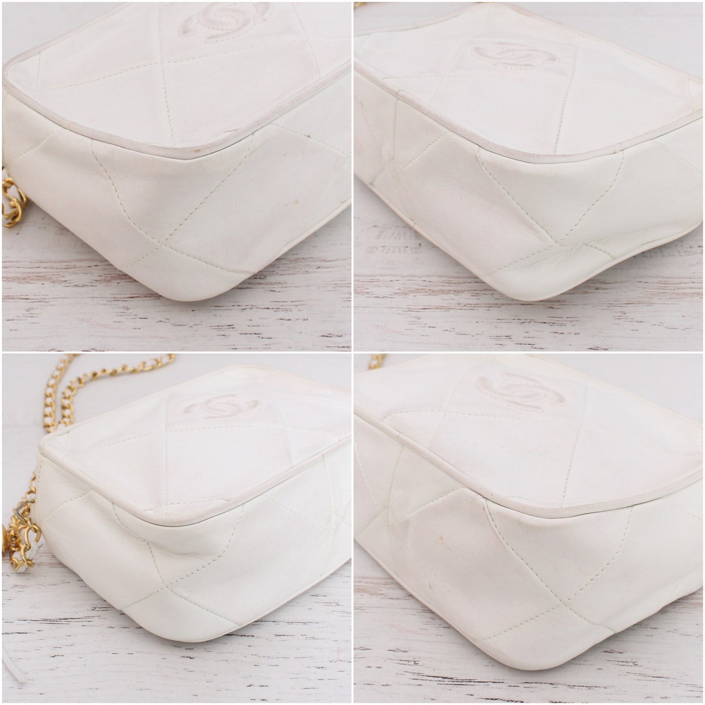Chanel CC Camera Bag White Lambskin Leather Shoulder Crossbody Handbag A4050