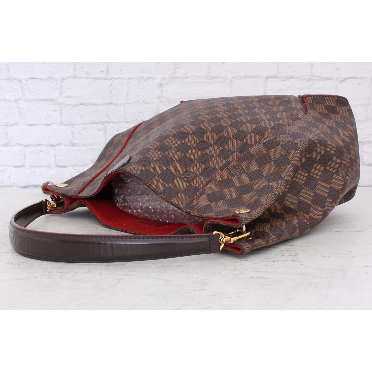 Louis Vuitton Caissa Hobo Damier Ebene Shoulder Bag Tote Large Red Zip