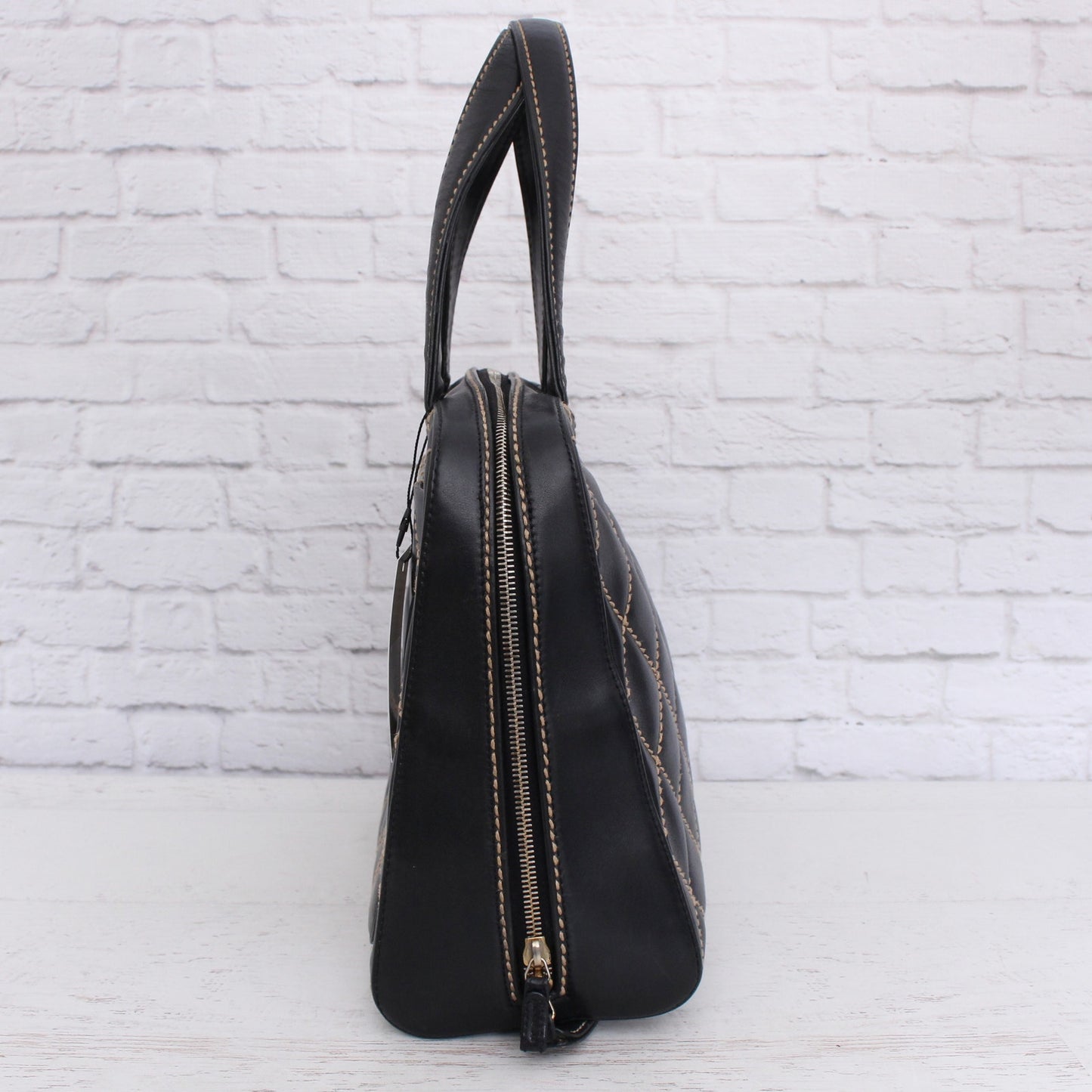 Chanel Wild Stitch Black Lambskin Leather Handbag Satchel Purse A5529