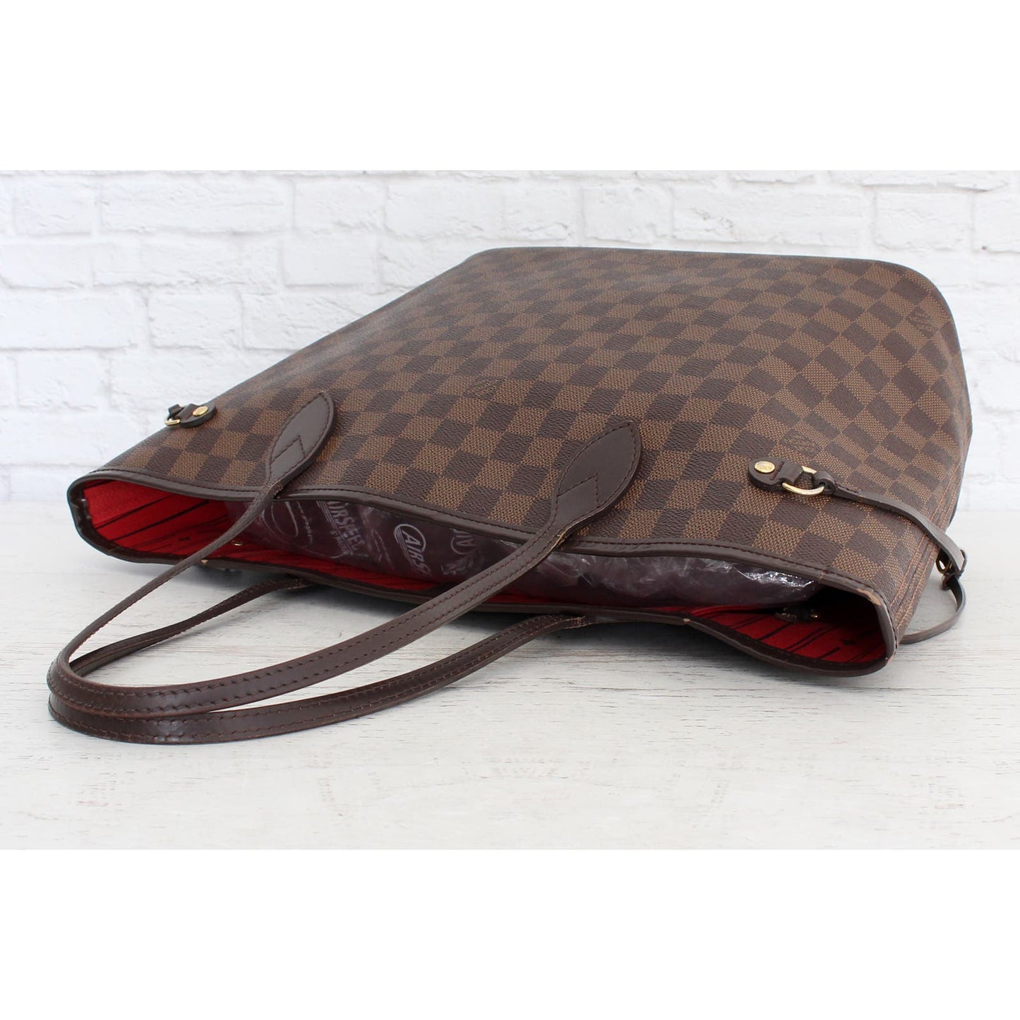 Louis Vuitton Neverfull MM Damier Ebene Tote Cherry Shoulder Handbag