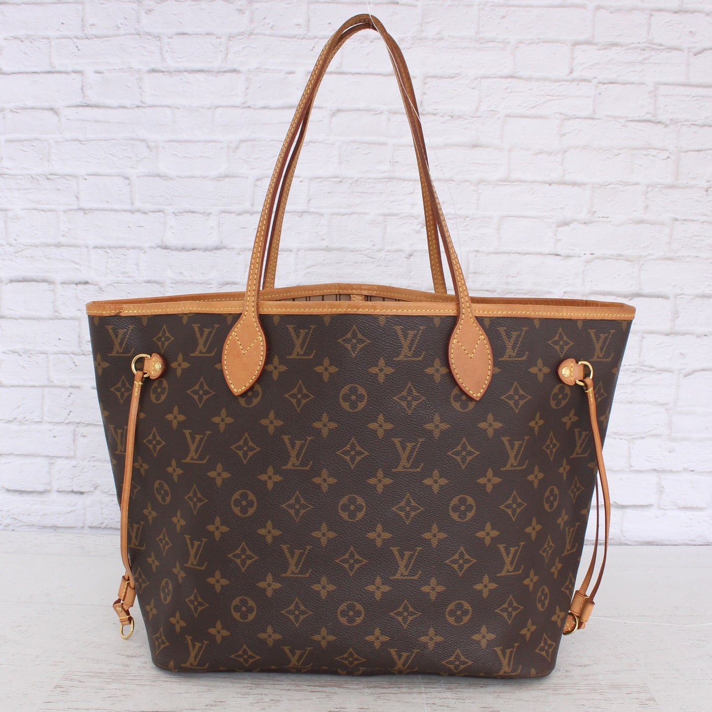 Louis Vuitton Neverfull MM Monogram Leather Tote Shoulder Purse Brown