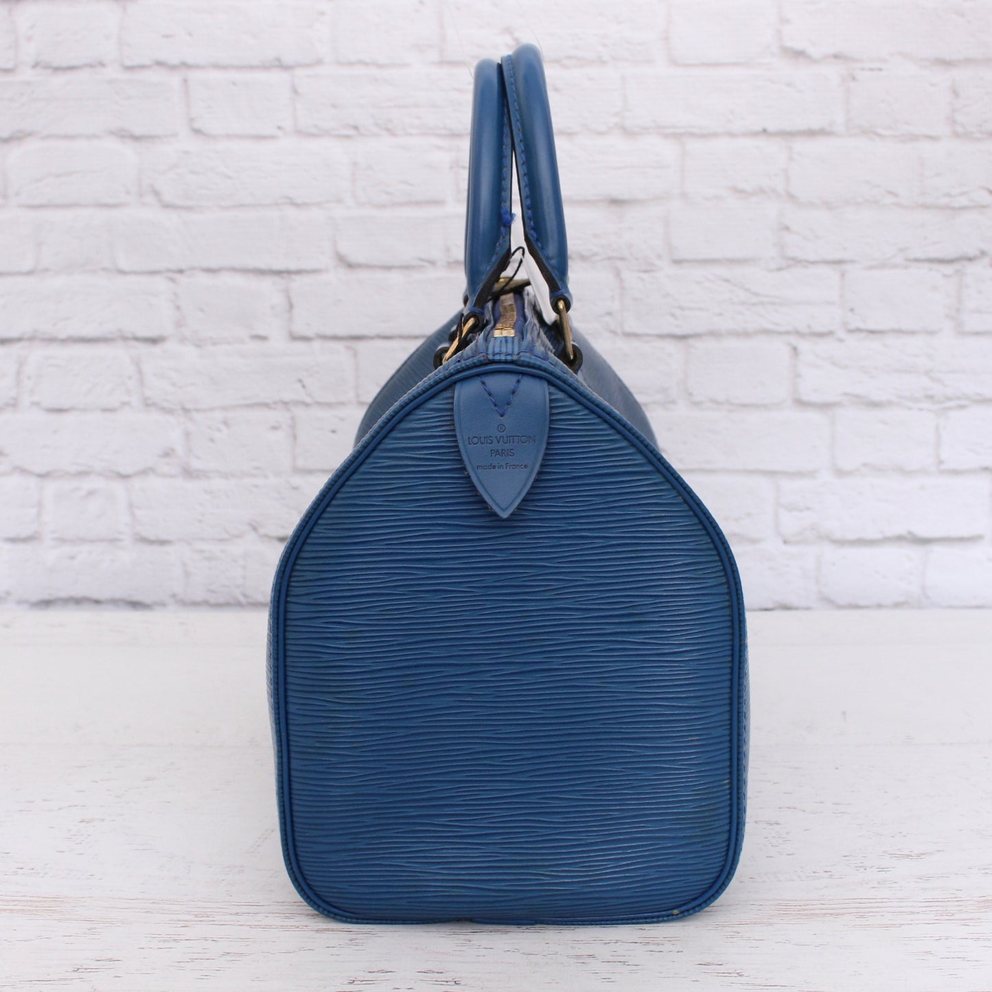Louis Vuitton Speedy 25 Blue Epi Leather Satchel Purse Handbag Tote Purse A4917