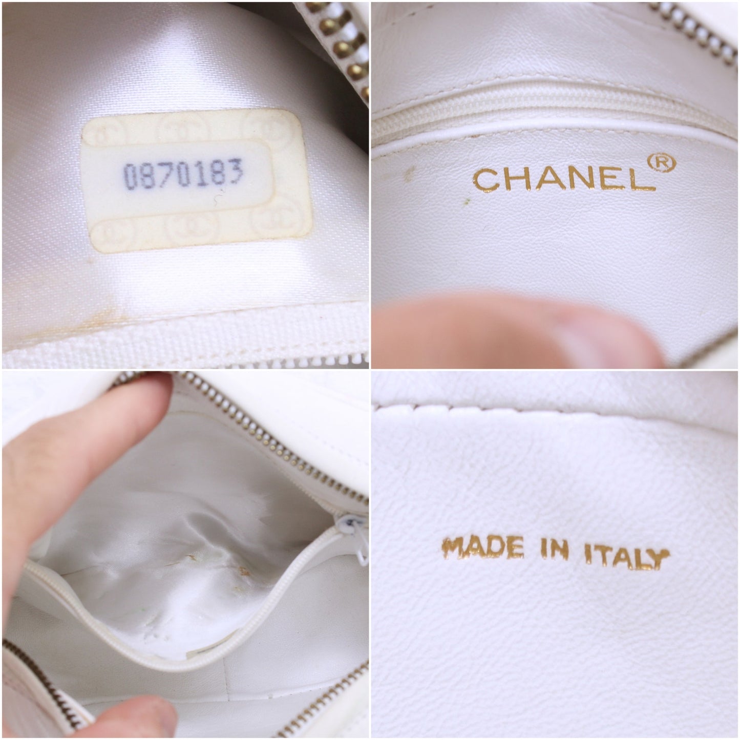 Chanel CC Camera Bag White Lambskin Leather Shoulder Crossbody Handbag A4050