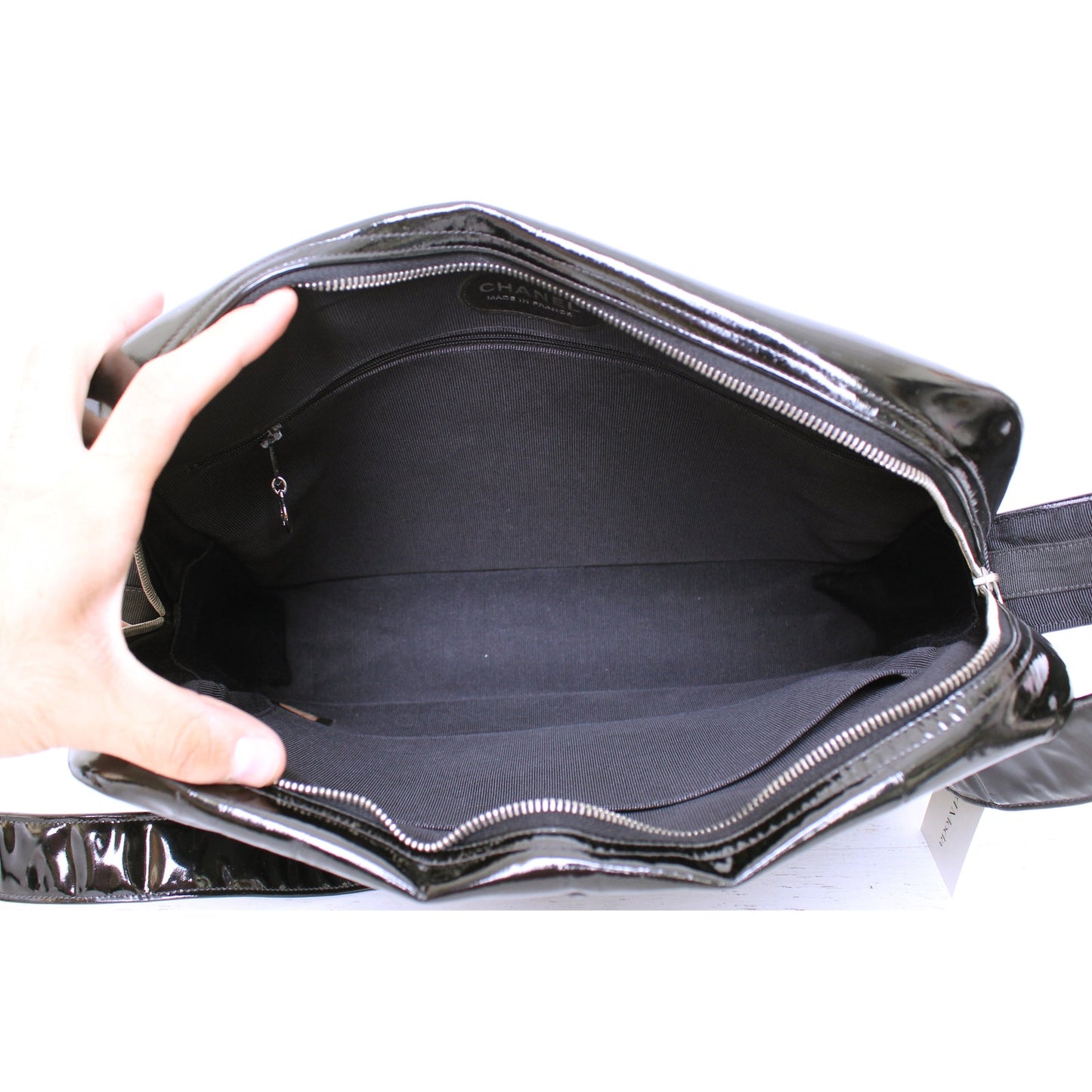 Chanel Black Patent Leather Camera Bag Shoulder Crossbody A4996