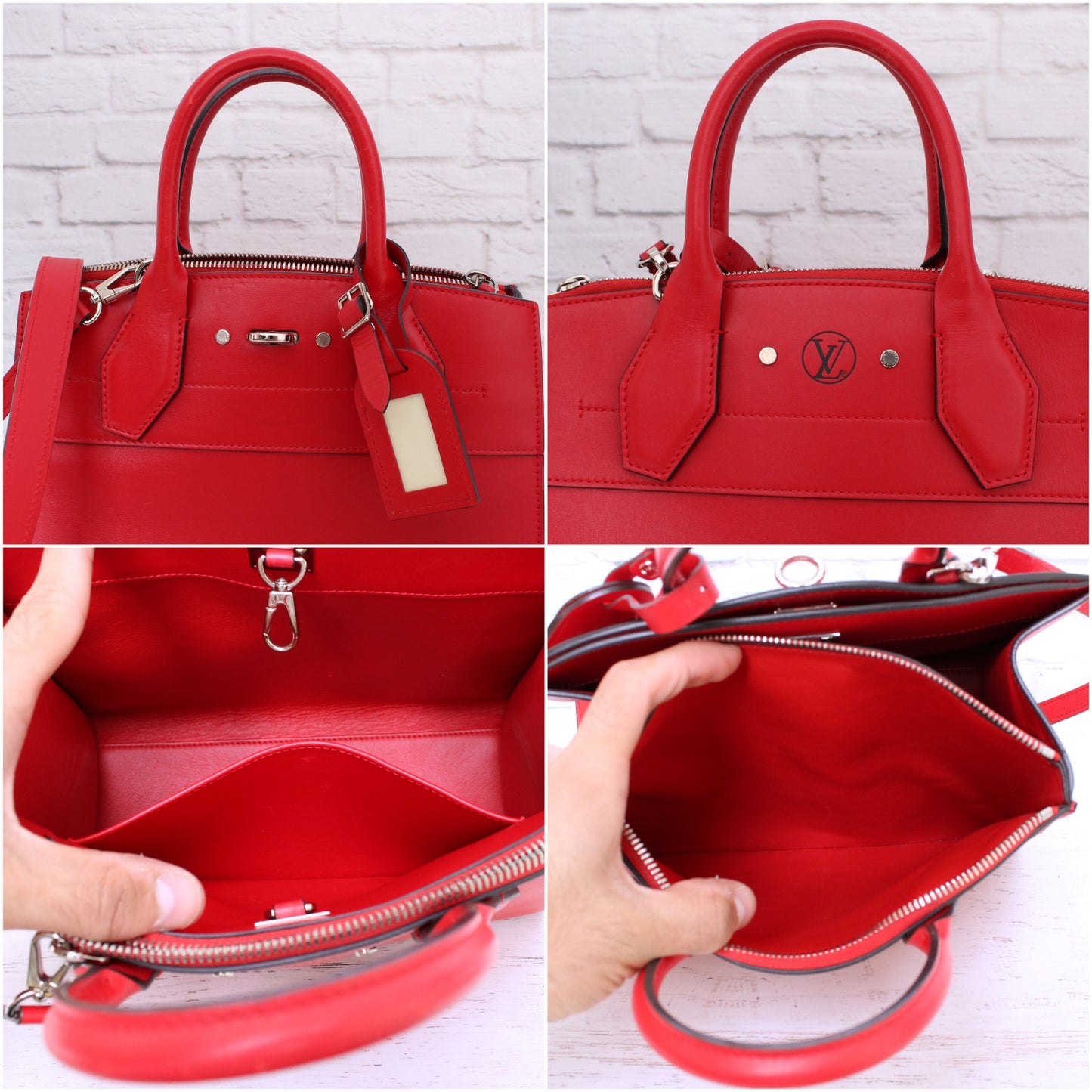 Louis Vuitton City Steamer PM Red Calfskin Leather Satchel Shoulder A3392