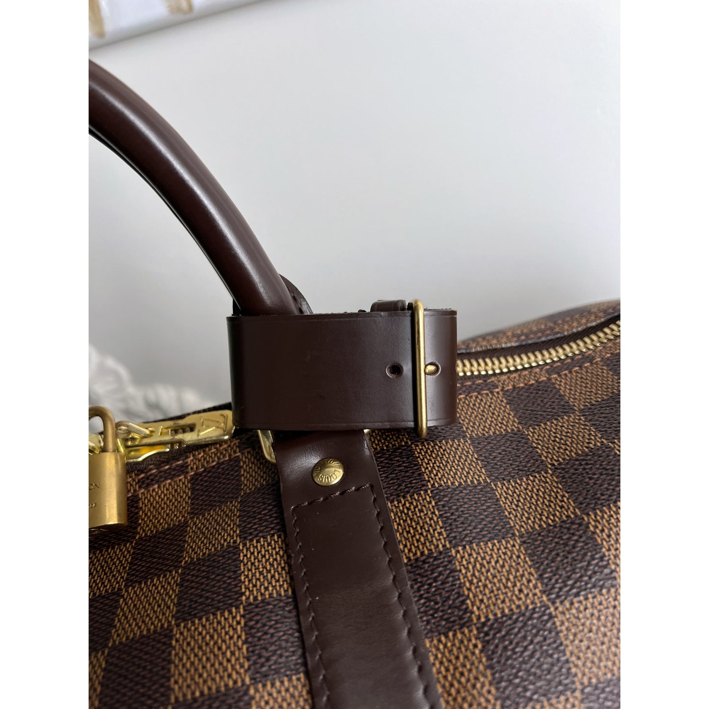 Authentic Louis Vuitton Keepall Bandouliere 55 Damier Ebene Travel Bag