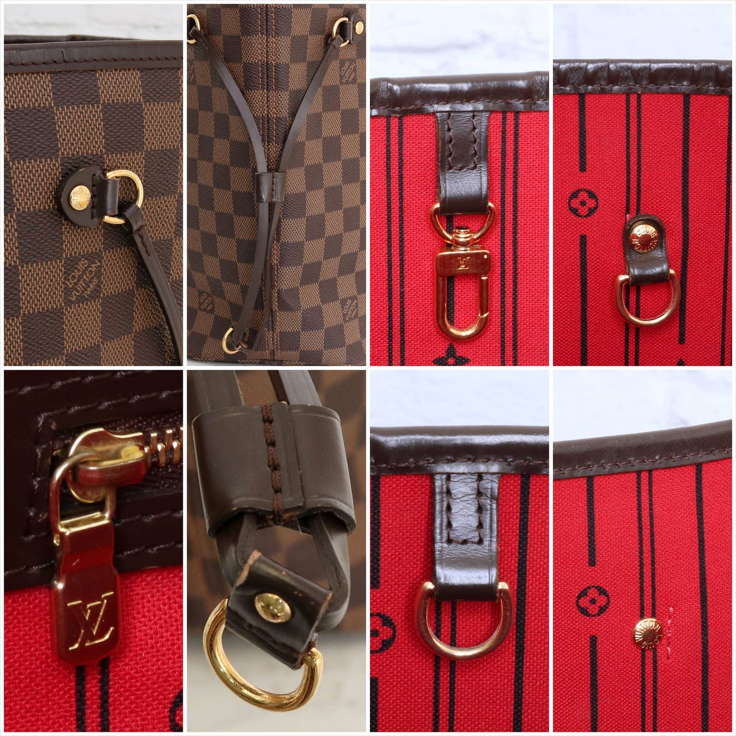 Louis Vuitton Neverfull MM Damier Ebene Tote with Cherry Interior